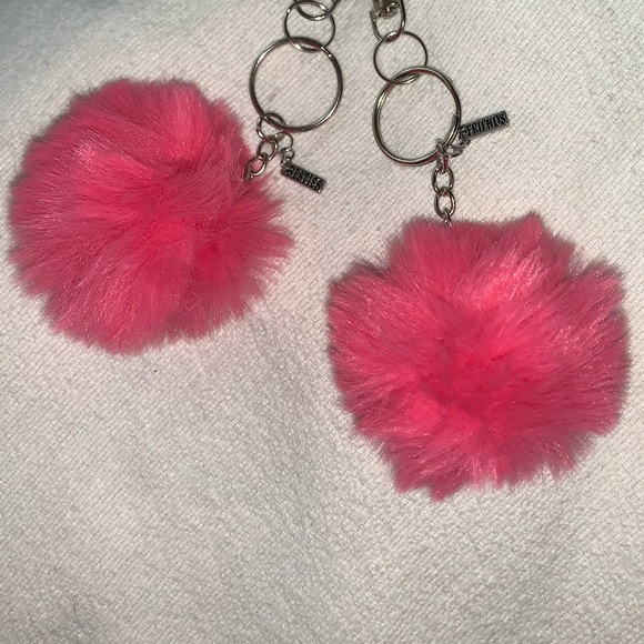 Pink Fluffy Friendship Pom Pom Keychain Set - Picture 1 of 5